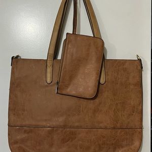 Distressed tote bag & matching wristlet